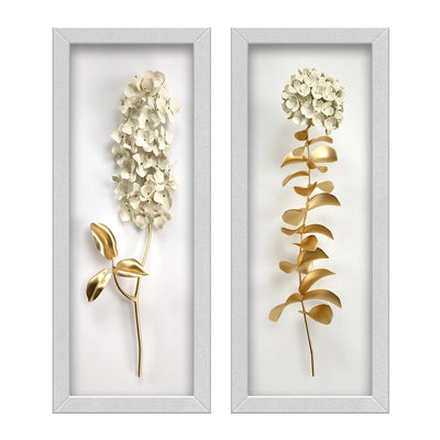 Kit 2 Quadros De Flores Brancas e Douradas - Versatile Frame - Branco, Preto, Tabaco - Tudo Shop